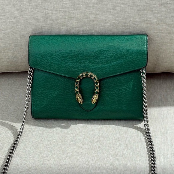 Gucci Handbags - Gucci Green Leather Bag with Silver Chain